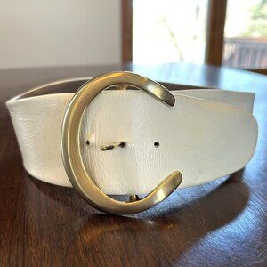 Vintage 80's/90's White Leather Wide Chunky Belt Accessories by Pearl Size S USA